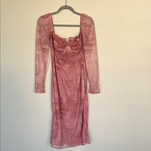 House of CB Pink Ruched Long Sleeve Bodycon Dress